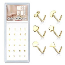 Sada 24 zlacených piercingů do nosu