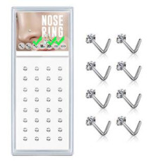 Sada 40ti piercingů do nosu, 2mm zirkon, tl. 0,8 mm
