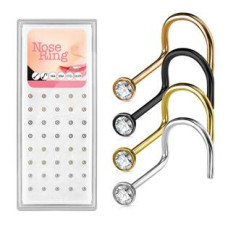 Sada 40ti piercingů do nosu, 2,5mm kámen, tl. 0,8 mm