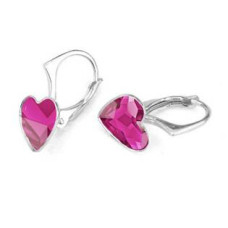 Stříbrné náušnice se srdcem Crystals from Swarovski® Fuchsia