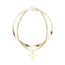 Zlacený ocelový náramek s křížem