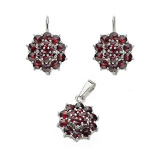 Stříbrný set granát náušnice + přívěsek