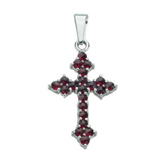 Stříbrný přívěsek granát - křížek