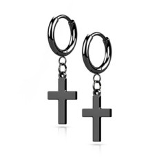 Černé ocelové náušnice s křížky