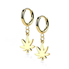 Zlacené ocelové náušnice - list marihuany