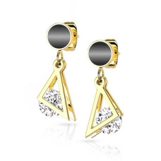 Zlacené ocelové náušnice s čirými kameny