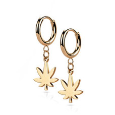 Zlacené ocelové náušnice - list marihuany