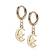 Zlacené ocelové náušnice - měsíc s hvězdou