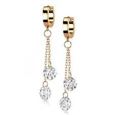 Zlacené ocelové náušnice s čirými kameny