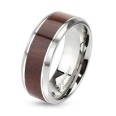Ocelový prsten dekor dřevo, vel. 50