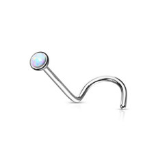 Zahnutý piercing do nosu - titan, opál 2 mm
