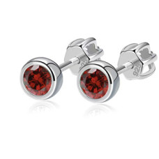 Stříbrné náušnice, tmavě červené zirkony 4 mm