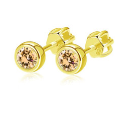 Zlacené náušnice, champagne zirkony 4 mm