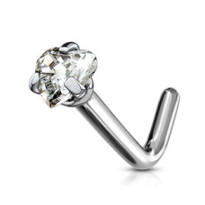 Zahnutý piercing do nosu - titan srdíčko