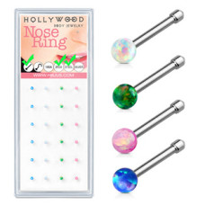 Sada 24 piercingů do nosu, 2,5mm opál, tl. 0,8 mm