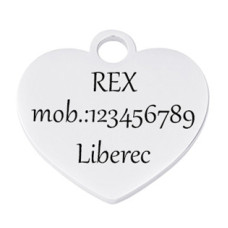 Ocelová psí známka srdce