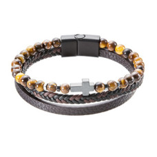 Náramek dámský koženka a korálky tygří oko