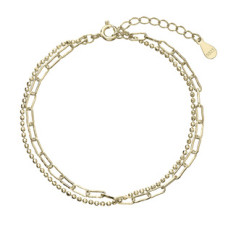 Pozlacený náramek dvojitý řetízek kuličky a oválky