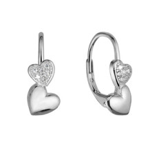Stříbrné náušnice dvě srdce se zirkony