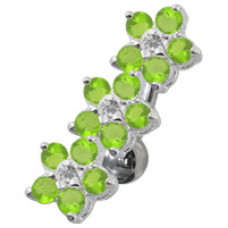 Piercing do pupíku se štítem - kytičky, světle zelené zirkony