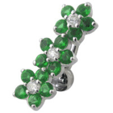 Piercing do pupíku se štítem - kytičky, tmavě zelené zirkony