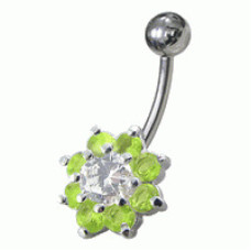 Piercing do pupíku - kytička, světle zelené zirkony