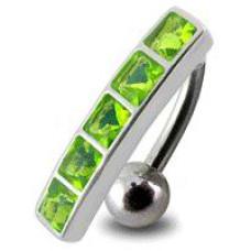 Stříbrný piercing do pupíku, světle zelené zirkony