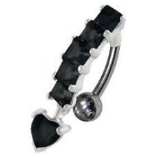 Stříbrný piercing do pupíku, černé zirkony