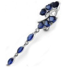 Stříbrný piercing do pupíku, tmavě modré zirkony