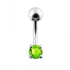 Stříbrný piercing do pupíku, světle zelený zirkon