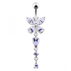 Stříbrný piercing do pupíku - motýlek se světle fialovými zirkony