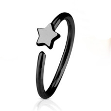 Černý piercing do nosu/ucha kruh s hvězdou