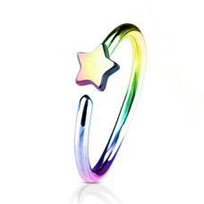 Duhový piercing do nosu/ucha kruh s hvězdou
