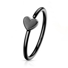 Černý piercing do nosu/ucha kruh se srdíčkem