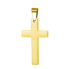 Zlacený ocelový přívěšek - kříž 14 x 21 mm