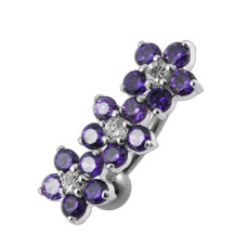 Stříbrný piercing do pupíku se štítem - kytičky