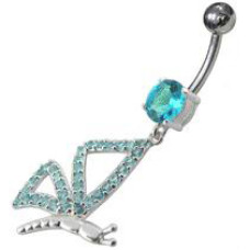 Stříbrný piercing do pupíku, tyrkysové zirkony