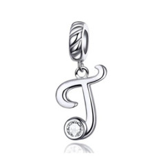Stříbrný přívěšek korálek na náramek - písmeno T