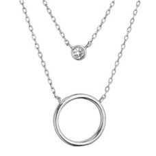 Stříbrný náhrdelník dvajitý řetízek kroužek a zirkon