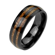 Ocelový prsten dekor dřevo