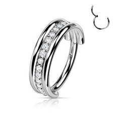 Segment kruh - helix / cartilage / tragus piercing TITAN, čiré zirkony