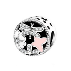 Visací stříbrný přívěšek korálek s vážkou