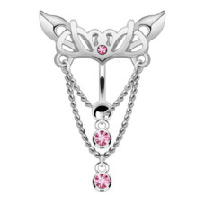 Piercing do pupíku s ozdobným štítem, růžové kamínky