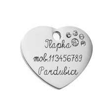 Ocelová psí/kočičí známka srdíčko se zirkony