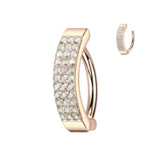 Zlacený piercing do pupíku se štítem a duhovými zirkony