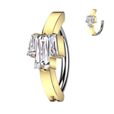 Zlacený piercing do pupíku se zirkony