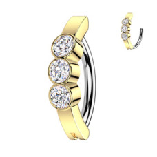 Zlacený piercing do pupíku se zirkony