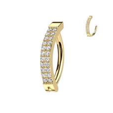 Zlacený piercing do pupíku se štítem se zirkony