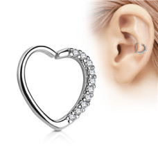 Piercing do nosu/ucha srdce, čiré kamínky