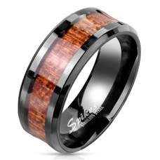 Pánský ocelový prsten dekor dřevo